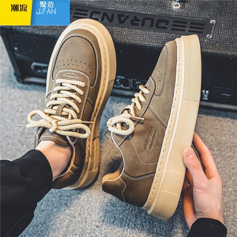 聚范男鞋复古板鞋男士运动百搭休闲鞋夏季学生黑色厚底防滑潮鞋图片