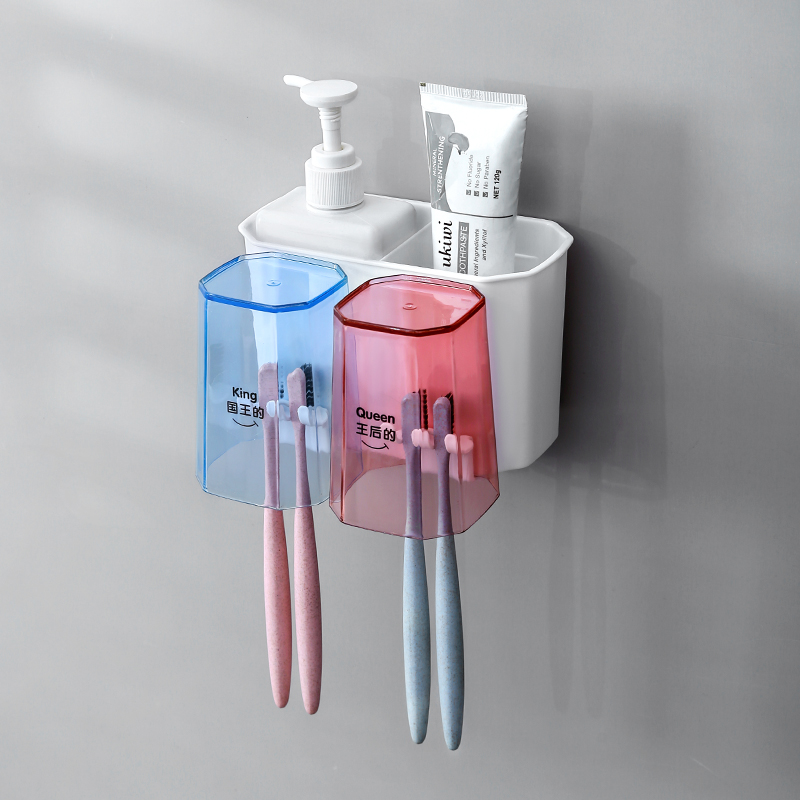 牙刷置物架免打孔挂墙式卫生间收纳置物漱口杯架子牙杯浴室置物架 双杯牙刷架