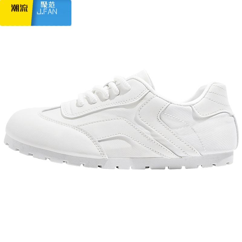 聚范小白鞋女配裙子秋季泡芙德训鞋百搭白色板鞋复古透气平底单鞋高清大图