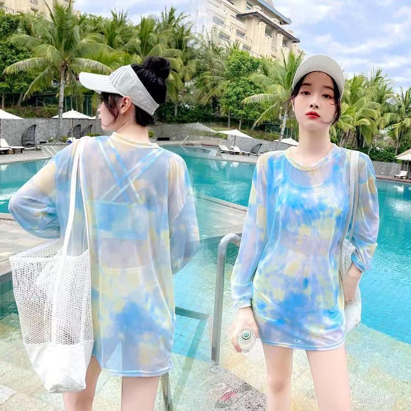 泳衣三件套游泳衣女新款显瘦泳衣女分体学生韩版小胸保守泡温泉西红色