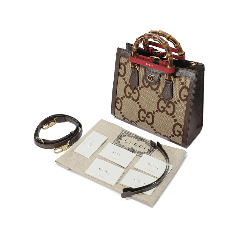 古驰gucci女士guccidiana系列织物配皮手提单肩斜挎包竹节包托特包