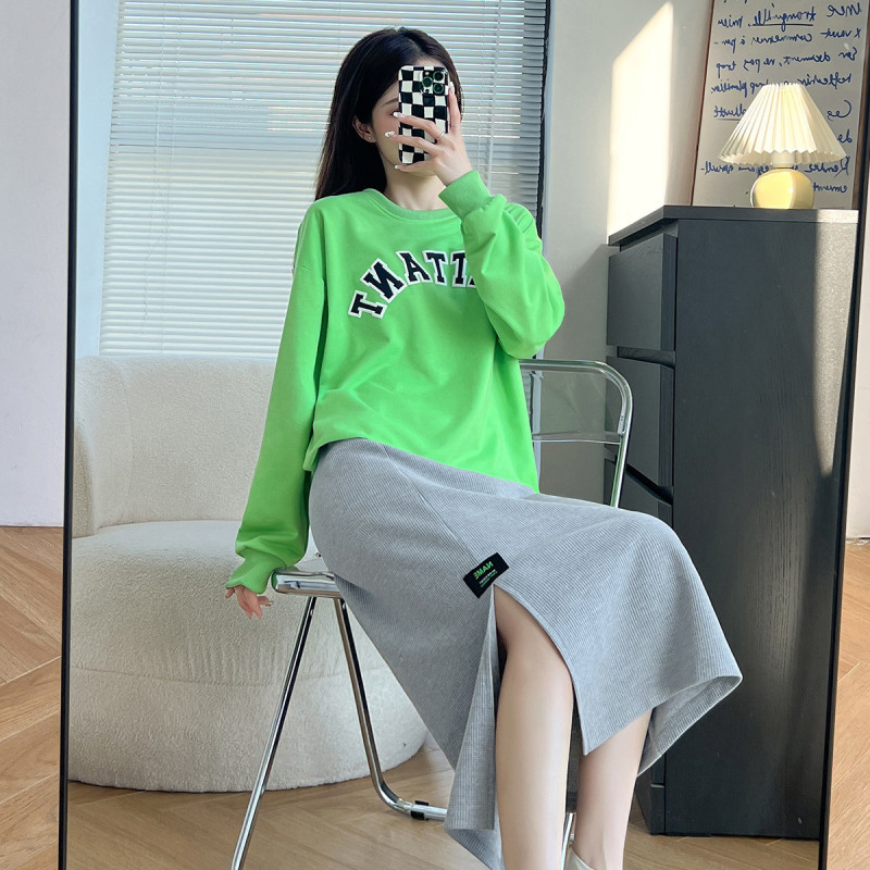 [1.5折价43元]唐狮秋季半身裙女华夫格侧边开叉长裙韩系休闲运动行