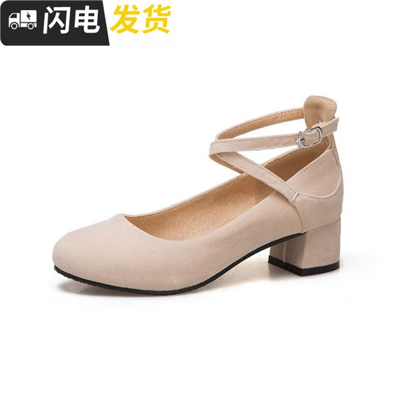 2022新款春季甜美韩版粗跟单鞋女浅口百搭大码女鞋圆头休闲中跟鞋启如休闲鞋