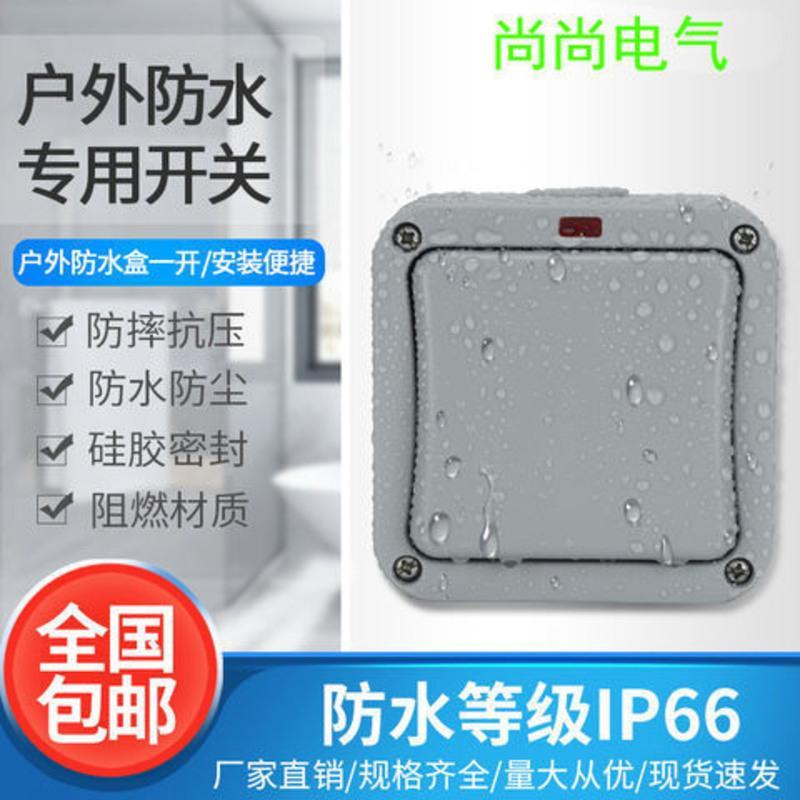 家用灰色户外防水盒一开二开10A室外明装防雨开关控制盒带指示灯 浅灰色