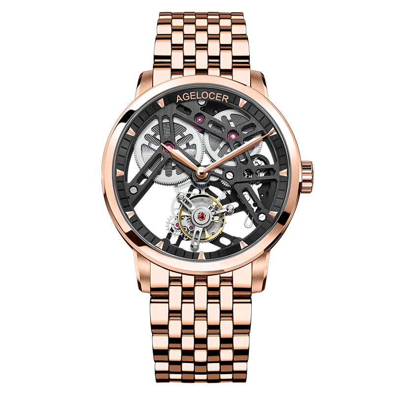 艾戈勒agelocer手表新款陀飞轮系列商务休闲镂空机械表男全景背透陀
