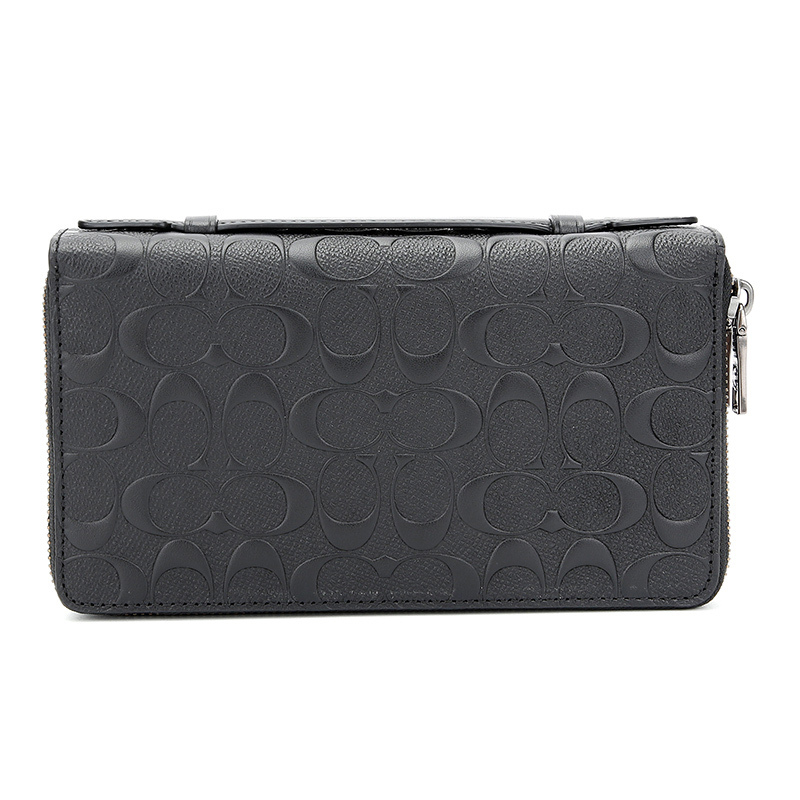 蔻驰coach奢侈品男士专柜款十字纹皮革双拉链手拿包钱包黑色25686blk