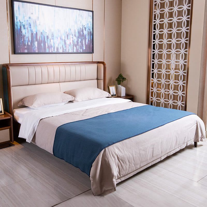 慕思床现代简约新中式实木床北欧主卧双人大床金丝檀木实木床 BCW1-066图片