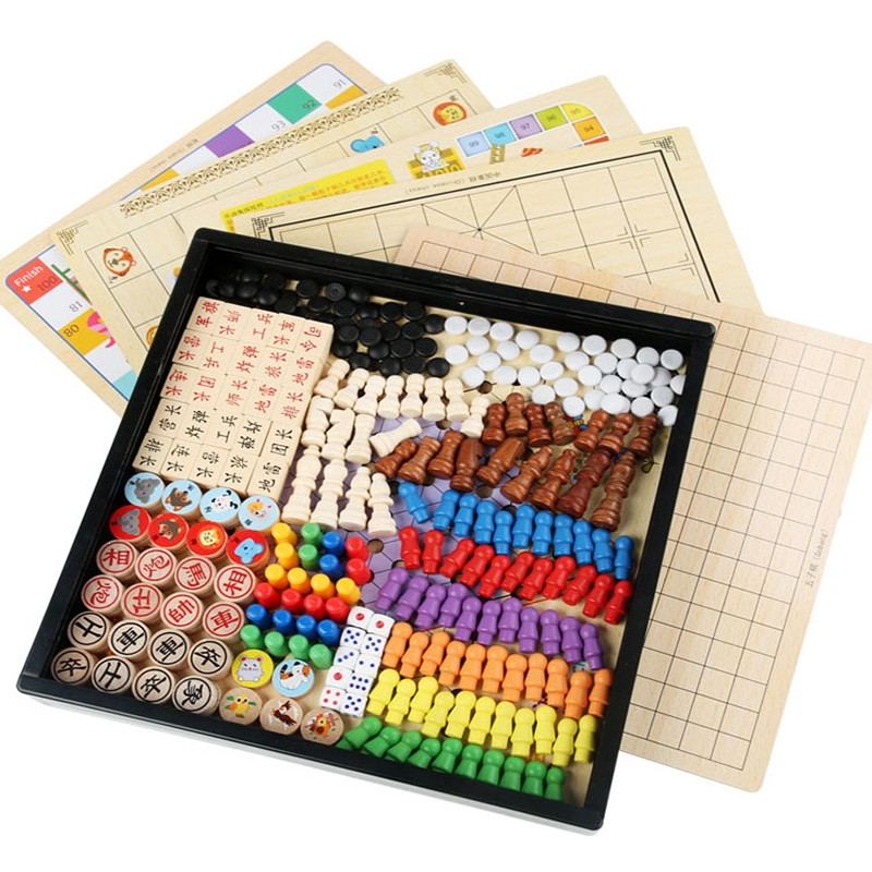 闪电客跳棋飞行棋五子棋斗兽棋类儿童学生幼儿园木制玩具多功能棋盘