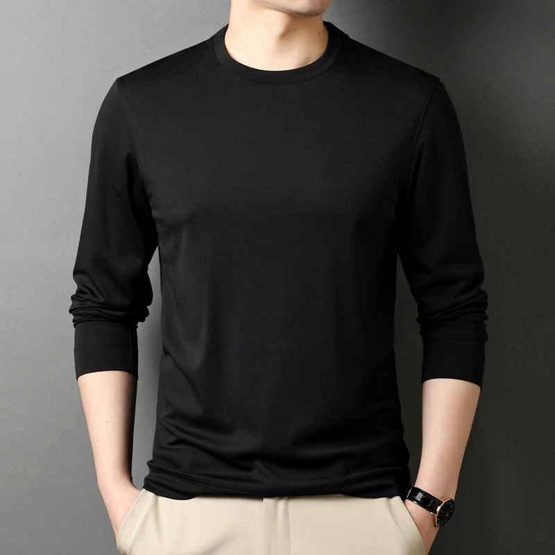 桑蚕丝长袖t恤男半高领基础款打底衫秋冬季莫代尔休闲内搭秋衣潮视频