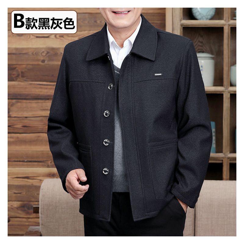 老年人春秋装纽扣薄款夹克外套中老年男士爷爷秋季爸爸上衣