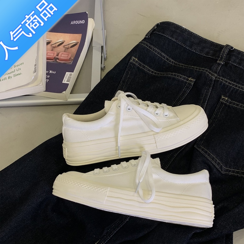 SUNTEK厚底帆布鞋女增高鞋2023新款小众百搭小白鞋复古休闲板鞋ins高清大图