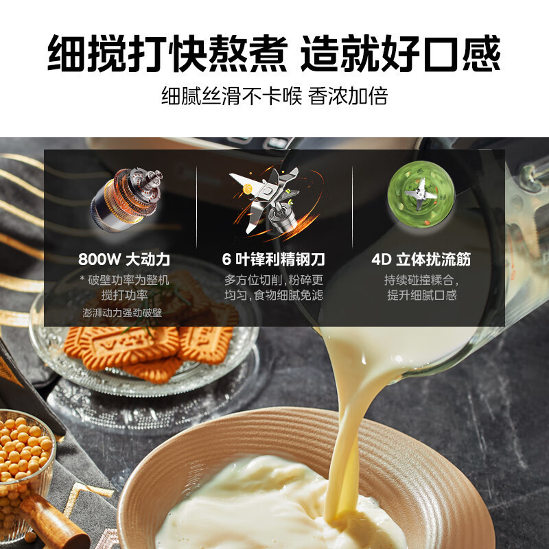 美的(Midea)低音破壁机安睡系列料理机轻声细腻搅打豆浆机婴儿辅食机分体式杯体设计PB80ST23