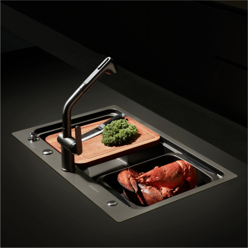 悍高厨房水槽BL3.0系列920287F哑黑石纹板.台控下水.750*480*220mm
