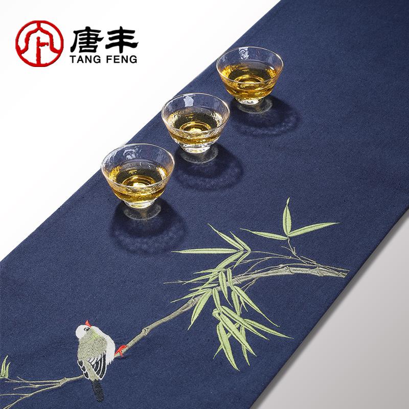 家柏饰(CORATED)棉麻茶席家用刺绣茶垫中国风桌旗复古布垫功夫茶道配件饰品Z高清大图