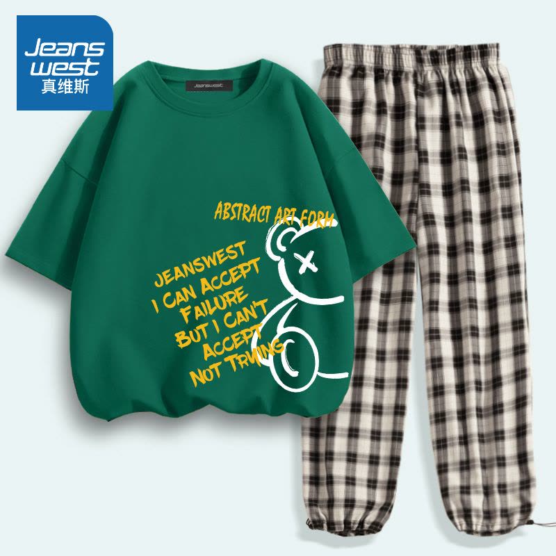 真维斯运动套装女夏季大码宽松短袖t恤学生时尚运动休闲两件套潮图片