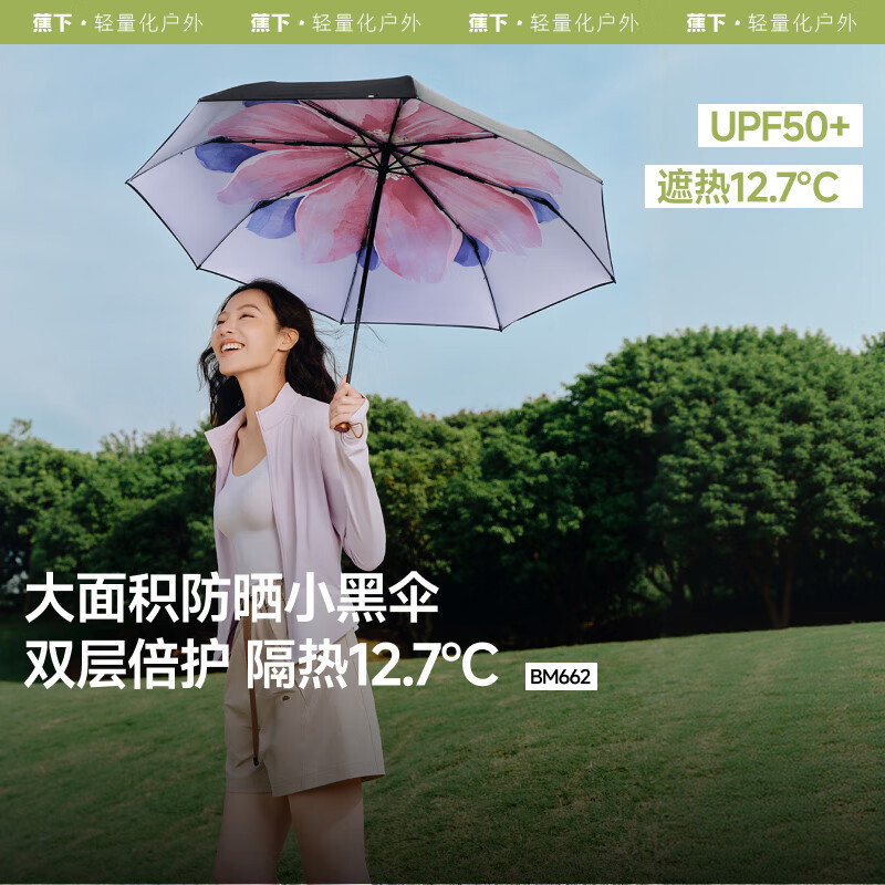 蕉下三折黑胶防晒伞BM662绯云