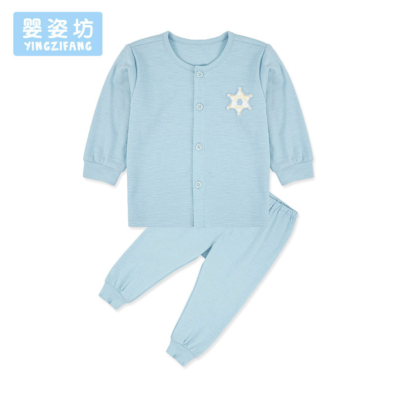 苏宁自营 婴姿坊 宝宝春装新品居家服婴幼童圆领长袖前开扣男女童内衣两件套 73-100cm 0-3岁