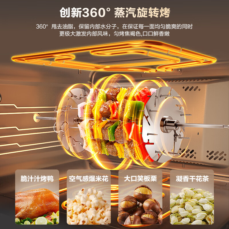 老板(Robam)[蒸汽旋转烤]新款变频蒸烤箱一体机妙控炫彩大屏强排汽不熏脸 嵌入式家用盐系C9077A-C5高清大图