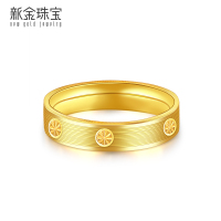 新金珠宝 黄金戒指女 米花拉丝戒足金指环宽版5D硬金拉丝情侣戒1042