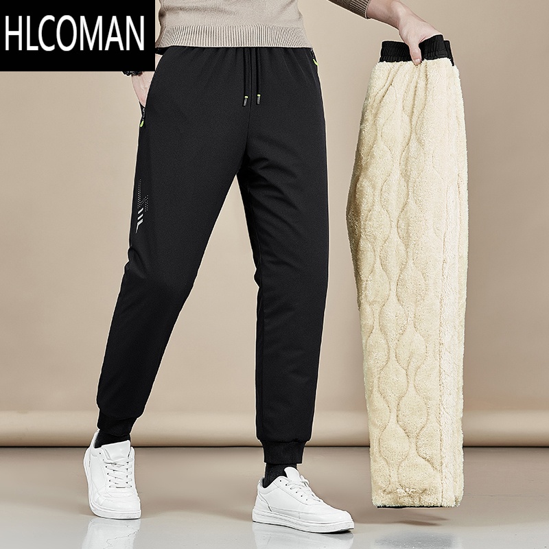 HLCOMAN防水防风东北厚棉裤仿羔绒裤子男款加绒加厚休闲裤冬季外穿男裤 黑色束脚 4XL