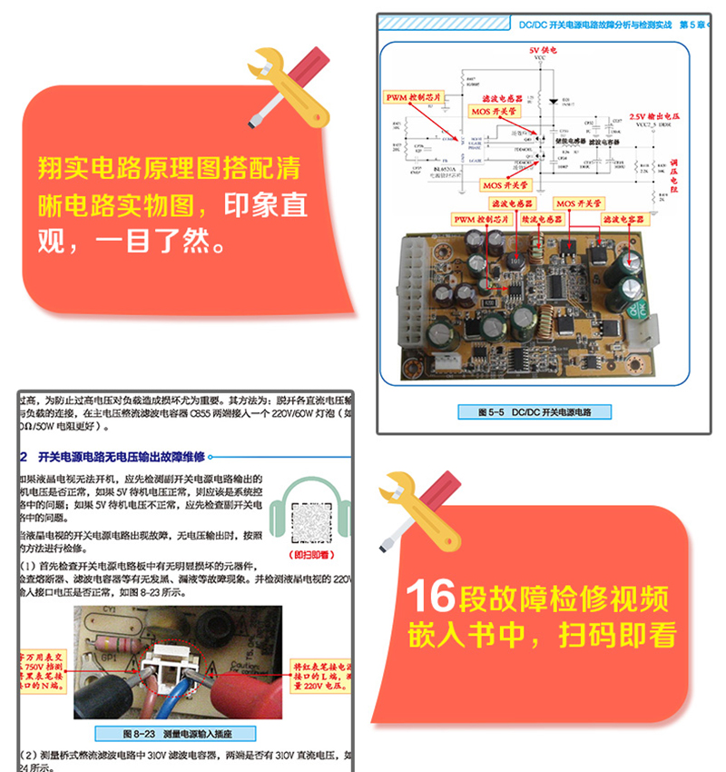 [醉染正版]扫码看视频 开关电源维修实践技能全图解 家电电器维修电源开关电子识图原理接线调试故障维修分析数字万用表模拟集高清大图