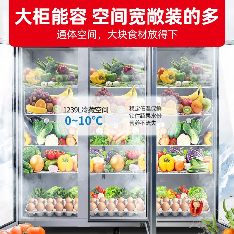 星星(XINGX)1229升商用三门厨房冰箱 全冷藏玻璃门展示冰柜 啤酒饮料鲜花保鲜柜BC-1300E