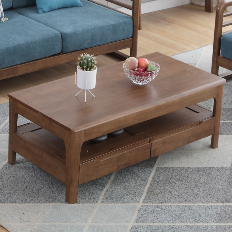 2米咖啡桌泡茶桌纯实木迷你家具原木色茶几