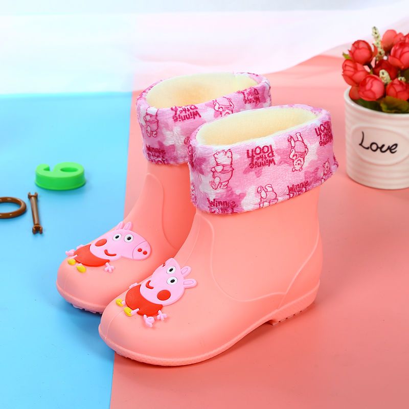 时尚儿童雨鞋小学生保暖加绒雨靴男女童防滑卡通可爱水鞋小童胶鞋n9