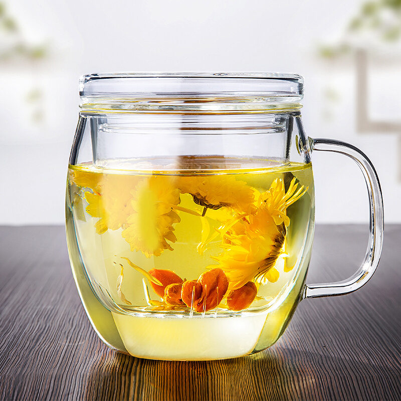 天喜tianxi玻璃杯特制花茶泡茶杯壶带盖过滤茶水分离杯手工耐热防烫水