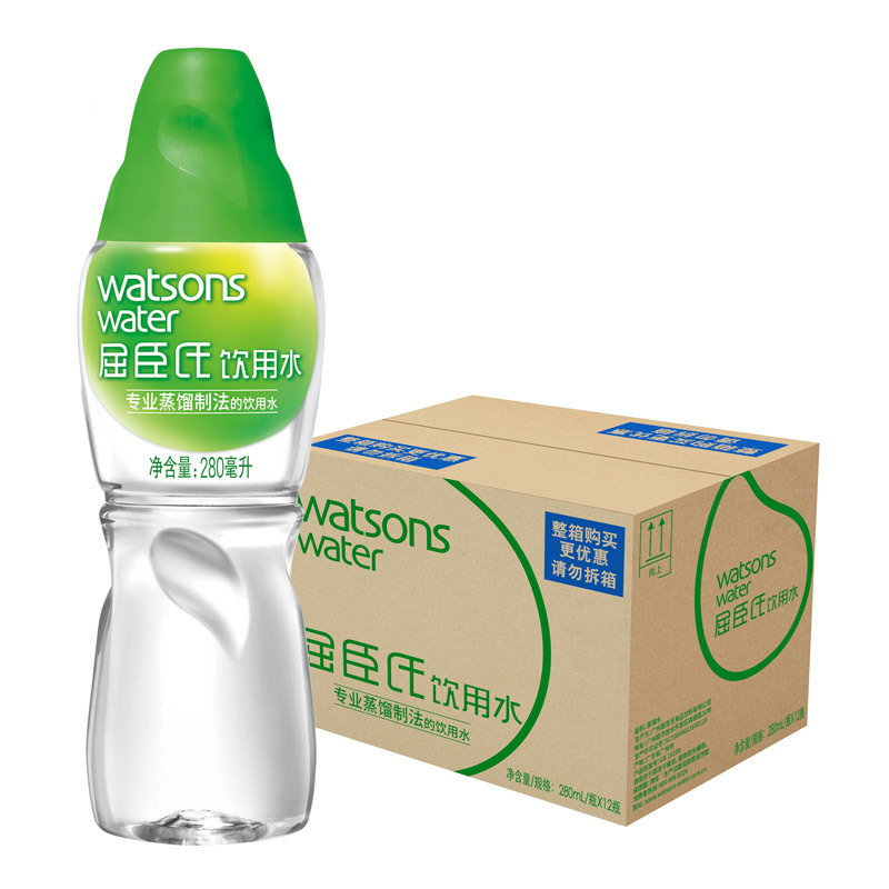 屈臣氏(Watsons) 饮用水(蒸馏制法)280ml*12瓶 整箱装