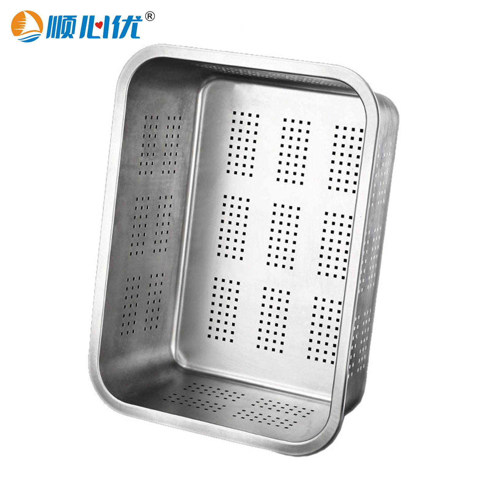 顺心优 不锈钢冲孔方盆 沥水洗菜筐 32*22*10cm/个高清大图