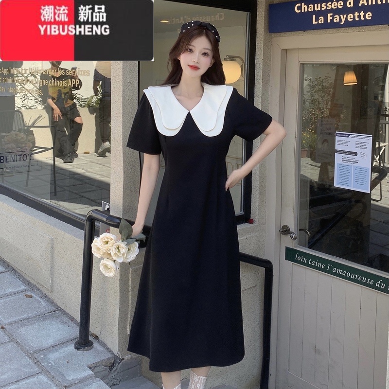 YIBUSHENG大码女装法式复古甜美风翻领连衣裙女季胖mm收腰显瘦减龄中长裙高清大图