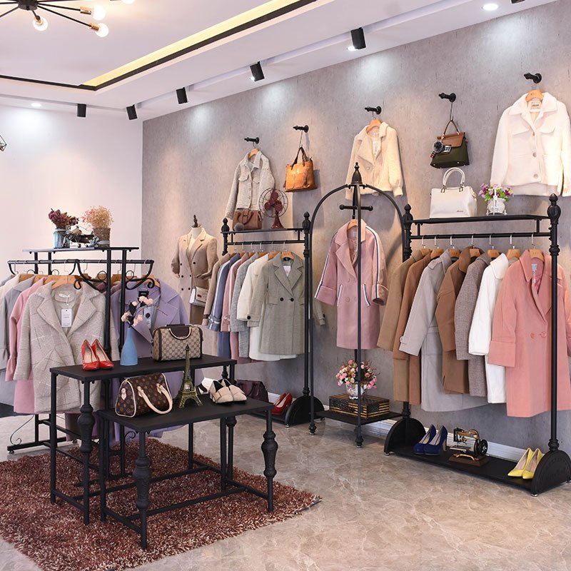 宜尚复古服装店展示架上墙男女装货架挂衣架陈列架欧式落地式衣服晾晒架 三维工匠 搭配层架3件套长2.9米 官方标配