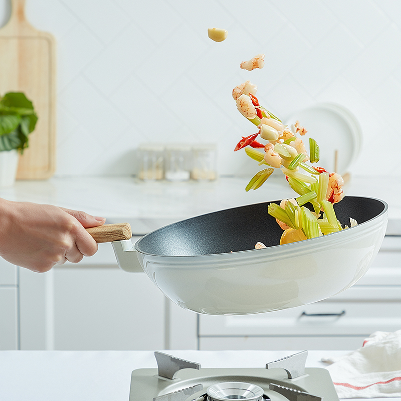 炊大皇(COOKER KING)年轮系列两件套装锅 炒锅煎锅 米白色