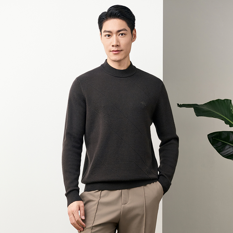 [纯羊毛]恒源祥羊毛衫男2024新款水洗休闲半高领套头长袖毛衣