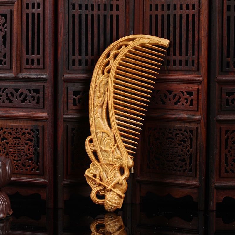 1尊贵云龙太行崖柏雕刻梳子木梳头梳头发梳按摩梳雕花木梳子工艺品