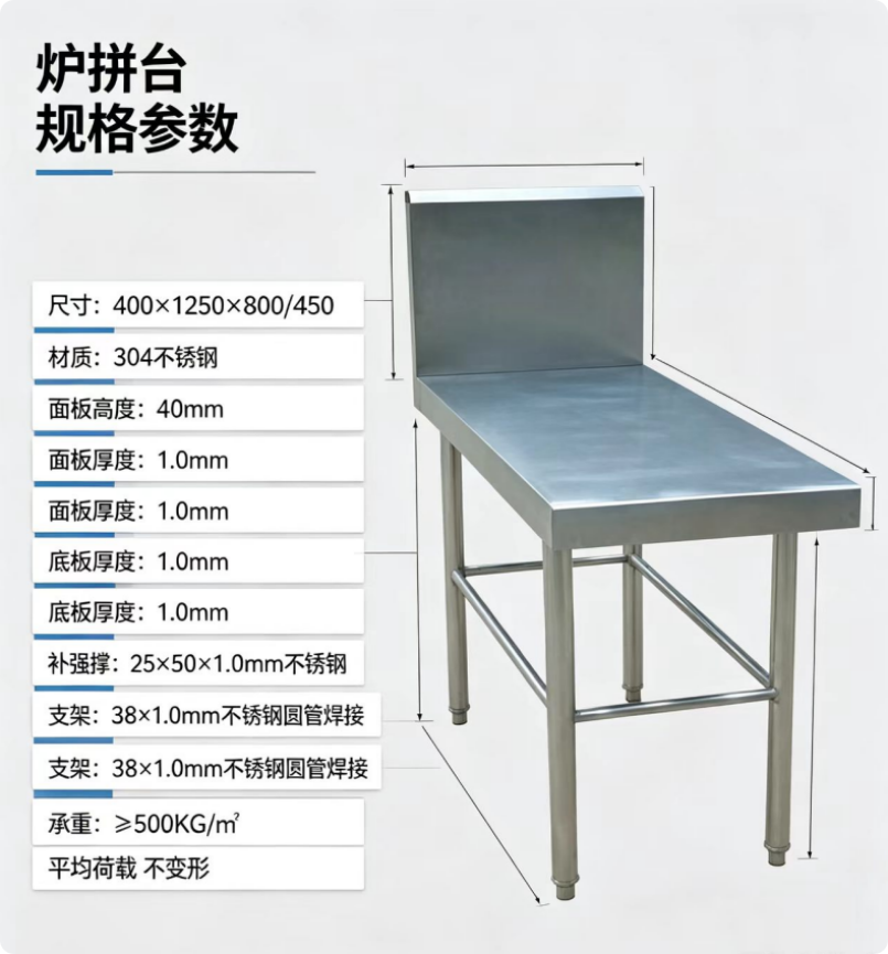 优迈克 YMK-TLP400 炉拼台 400*1250*800/450 单位:台 银色高清大图