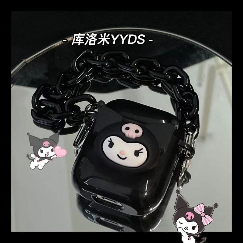 美乐蒂库洛米耳机保护壳保护套苹果airpods1/2代Pro3挂链软壳可爱 黑色库洛米 airpods 1/2代