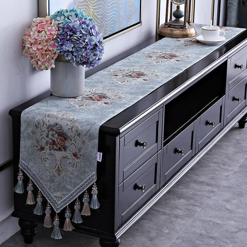 家柏饰(CORATED)欧式电视柜桌布鞋柜布盖巾茶几装饰布长条餐桌五斗柜桌旗布艺家用 舒曼尔—蓝色 32*240cm