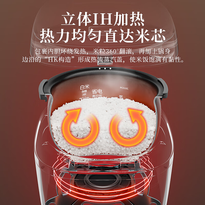 虎牌(tiger) JPC-G10C 红色 3L IH智能多功能压力电饭煲 2-3人高清大图