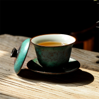 領藝 日式盖碗茶杯大号单个三才茶碗景德镇风格功夫茶具家用窑变陶瓷泡茶器 落宇盖碗约180ml
