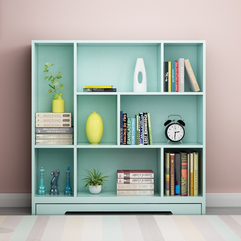简易书架收纳置物架简约现代实木颗粒多层落地儿童桌上学生书柜8格a