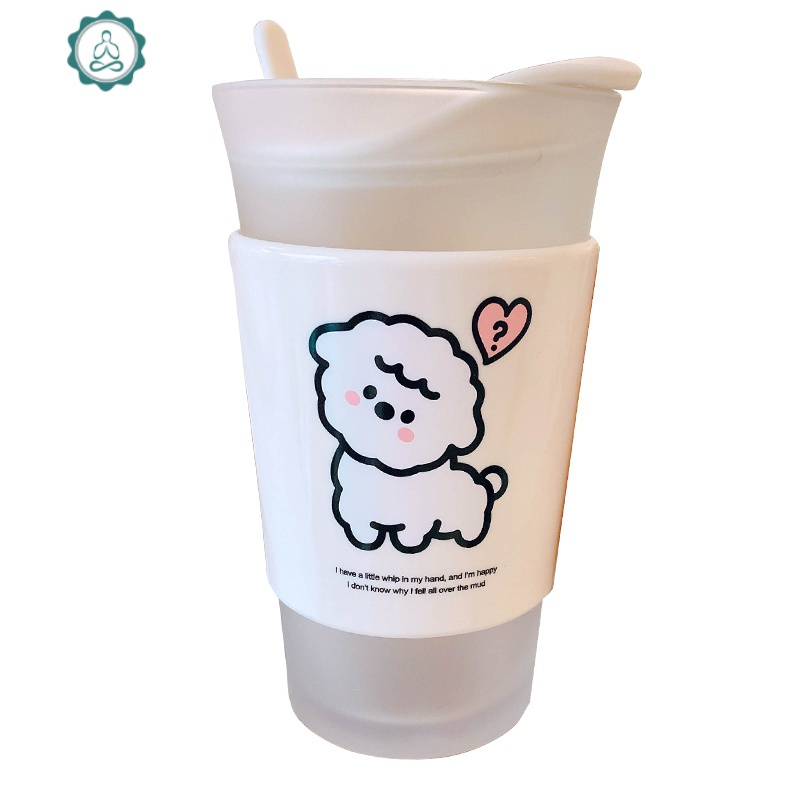 大容量水杯简约玻璃杯ins风可爱少女网红咖啡牛奶早餐杯便携杯子 封后 笑脸咖啡杯*白色带盖送勺子