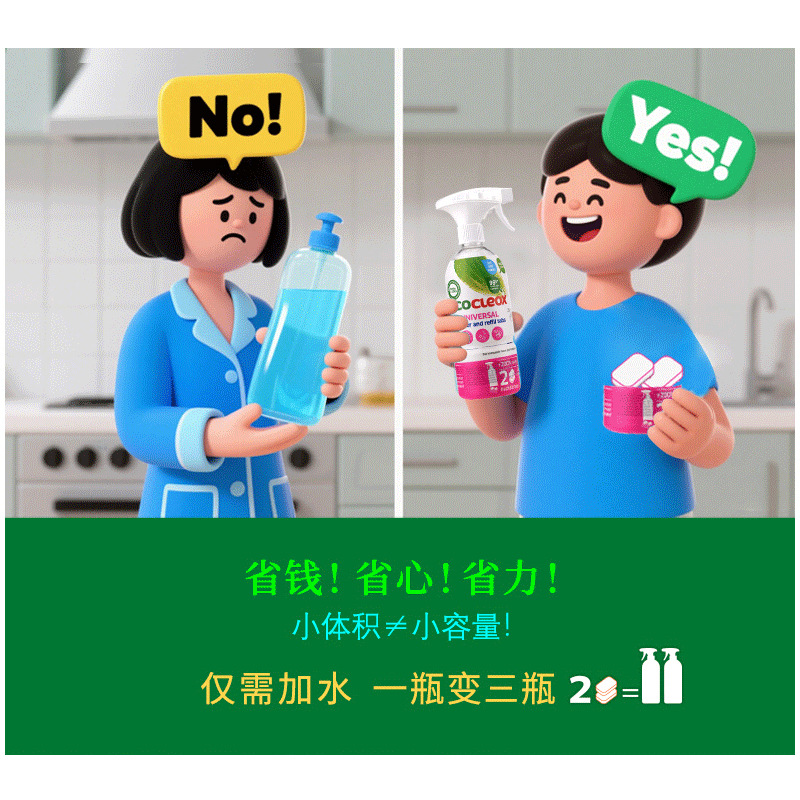 卫丫 3in1多功能全效清洁喷剂500ml+2片溶解剂高清大图