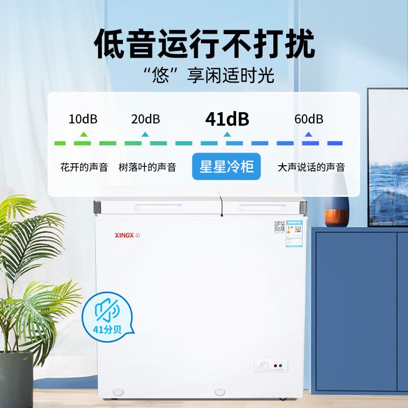 星星(XINGX) 245升 微霜商用卧式冰柜 左冷冻右冷藏卧式冰箱 顶开门双温双箱减霜80%冷柜BCD-245G-E图片