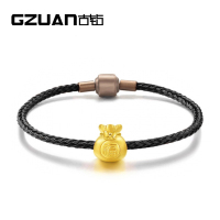 GZUAN古钻珠宝 福袋 黄金足金3D硬金转运珠男女款黑绳手链手串 JXYJS0007