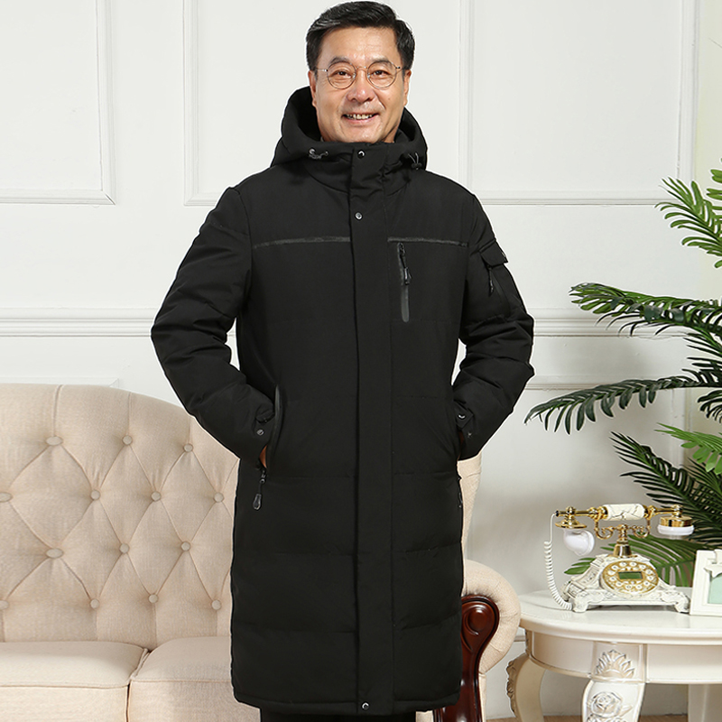 BaLuoShang 中老年男士羽绒服中长款爸爸装老年人过膝长款加厚外套冬棉衣