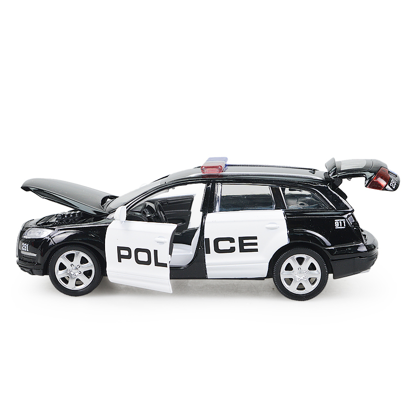 彩珀奥迪q7警车声光回力合金汽车模型玩具车男孩礼物颜色随机