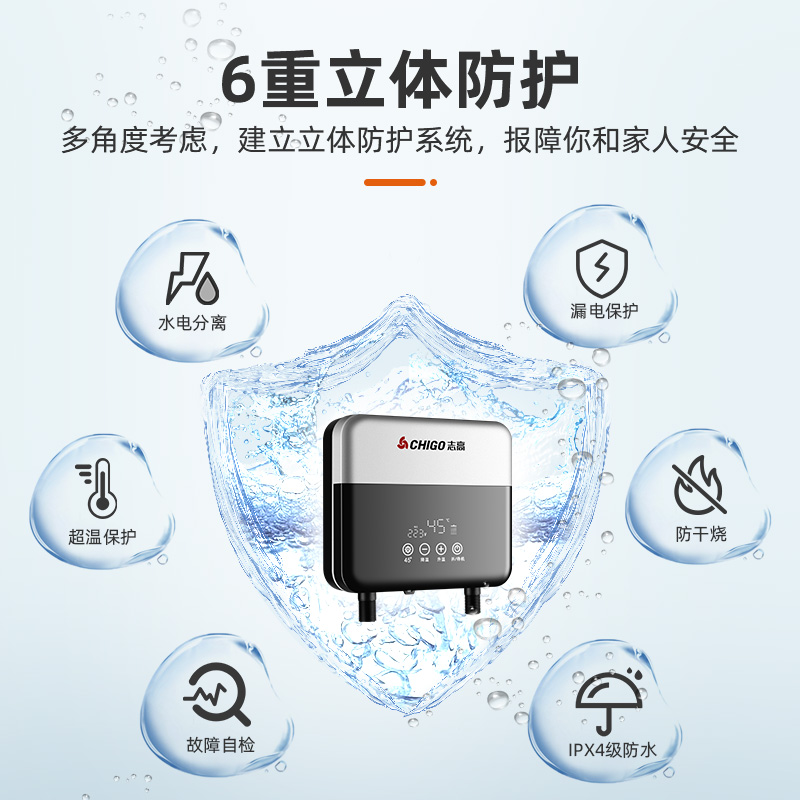 志高即热式小厨宝速热水台下宝小型家用厨房免储水卫生间电热水器 豪华银+淋浴款接线盒高清大图