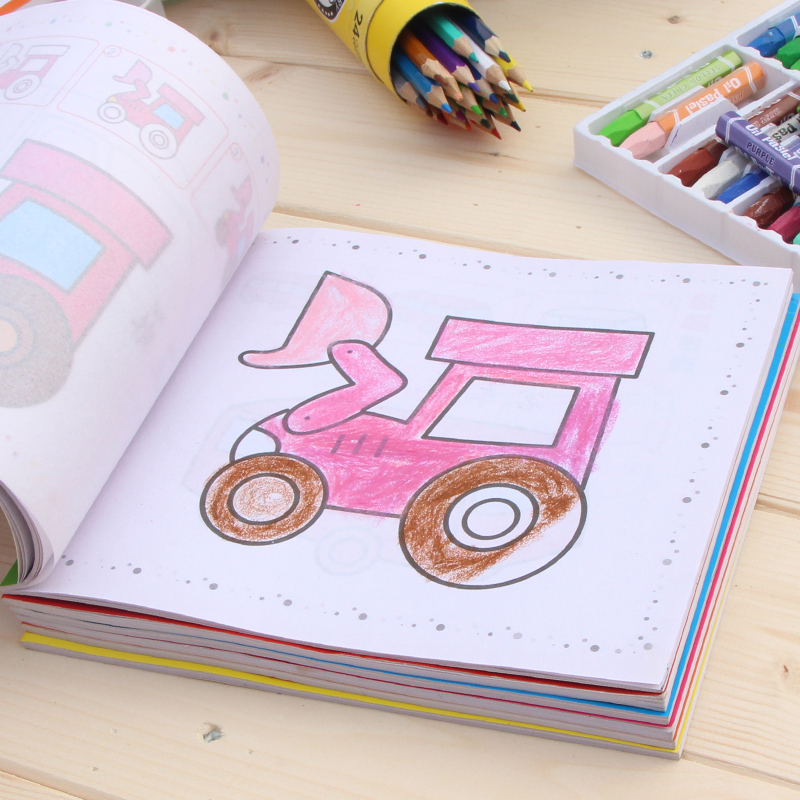 汽车画画本幼儿园交通工具简笔画玩具宝宝填色绘画儿童蒙纸涂色书任意